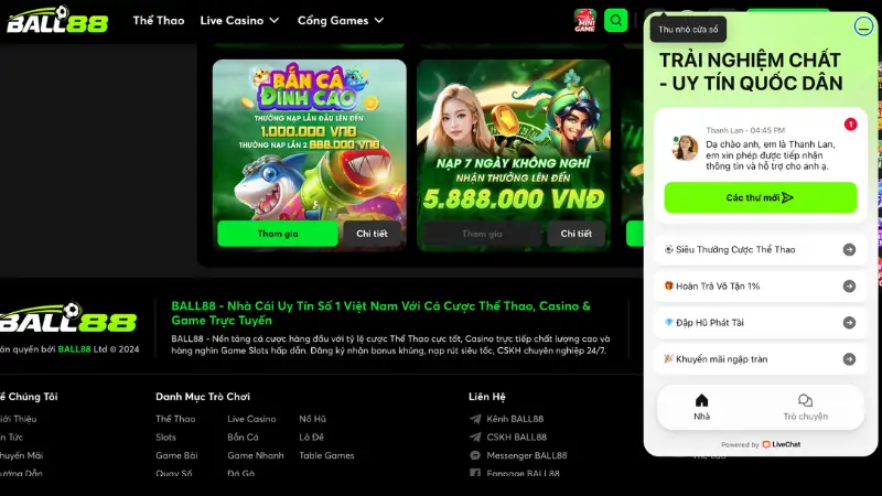 Liên Hệ Ball88 - Chi Tiết Các Kênh CSKH Nhanh Chóng Và Hiệu Quả 2 Livechat là lựa chọn dễ tiếp cận nhất hiện nay tại Ball88